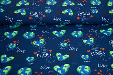 French Terry "Save the Planet", blau, 0,5 m